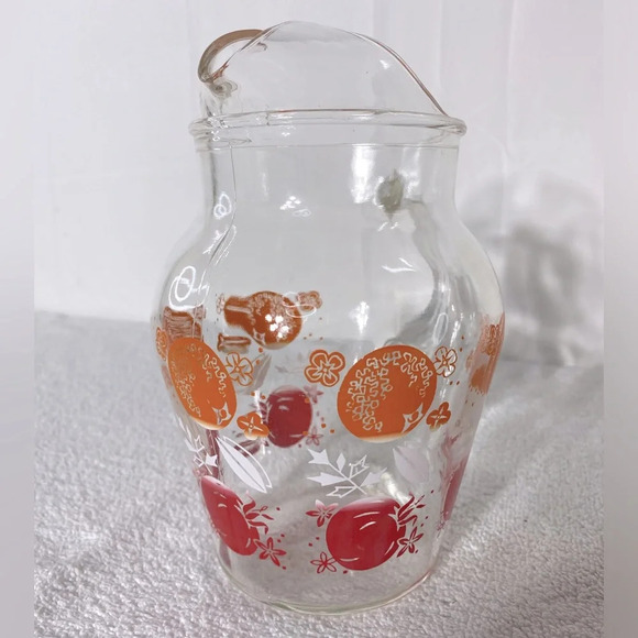 Vintage Tomato Orange Fruit Print Glass Pitcher - Picture 8 of 12